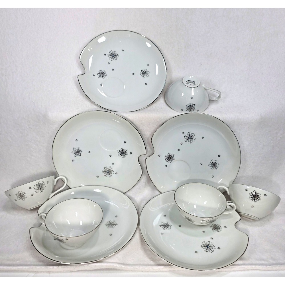 Vintage Summit Fine China Japan Stardust  5 Tea Plates/Cups Set Atomic Starburst